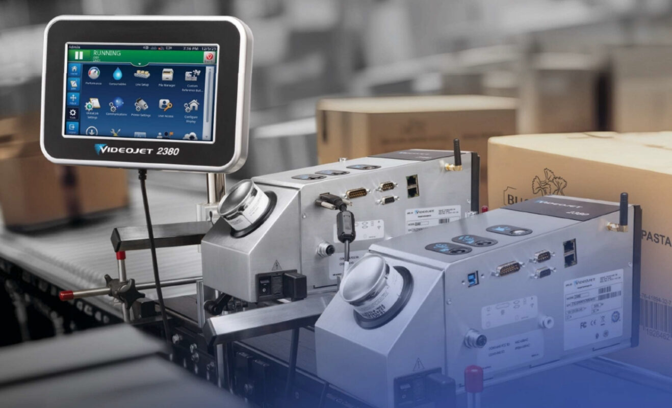 Videojet 2380 high-resolution inkjet printer coding cartons on a production line